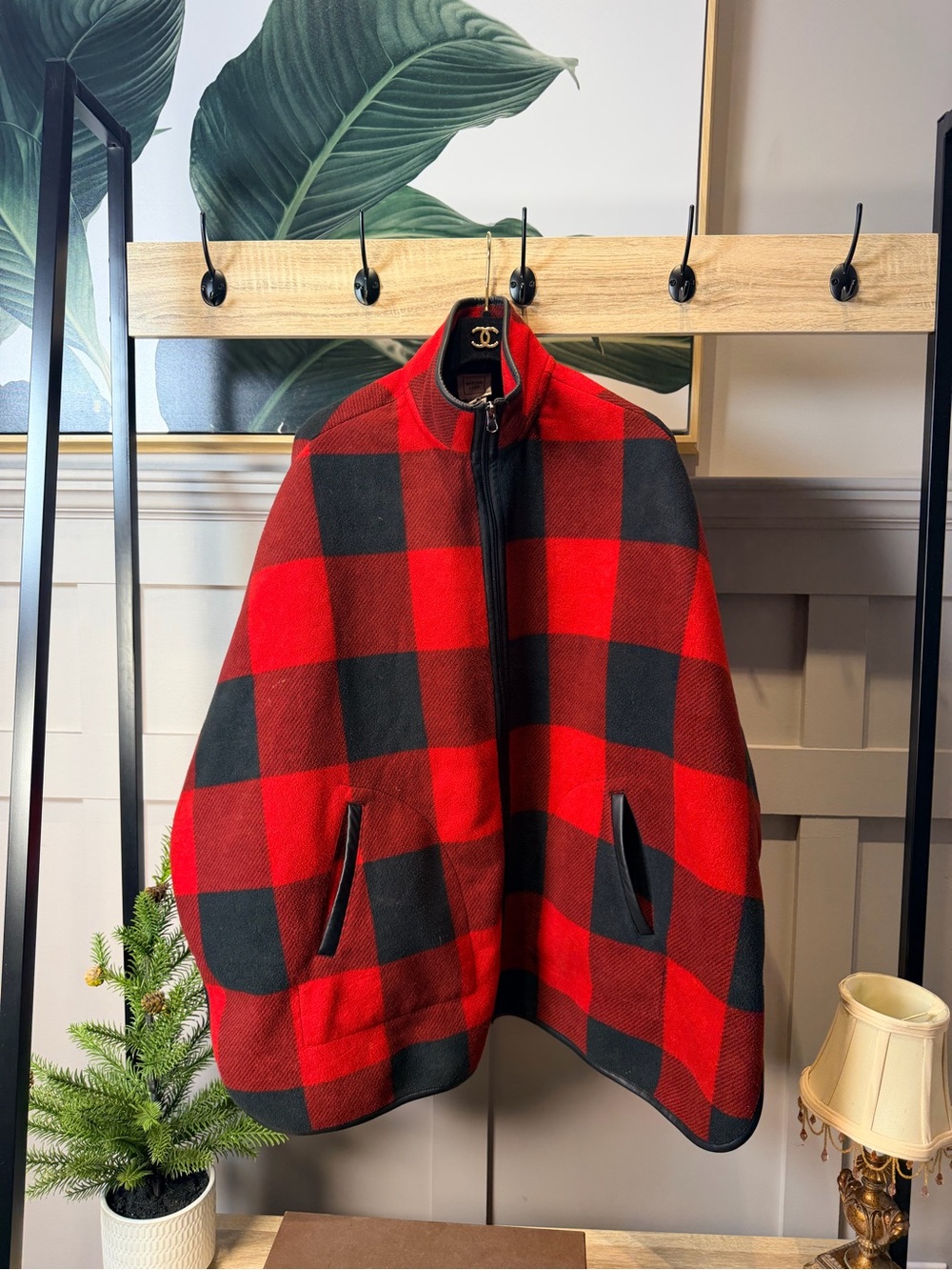 Marina Luna Sleeveless Vest Jacket Womens S/M red black buffalo plaid Zipper
